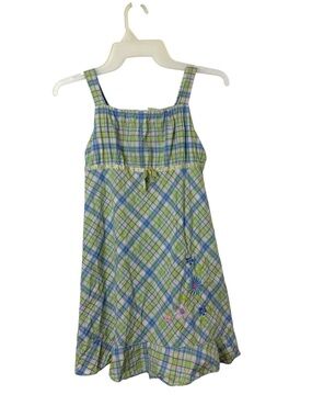 2B Real Girls Green and Blue Plaid Sundress with floral Embroidery 10/12